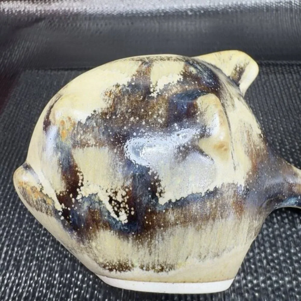Vintage Hand Made Stoneware Pottery Piranha Fish Figurine Brown Glaze Figure VTG